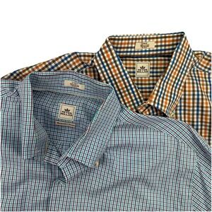 (2) Peter Millar Long Sleeve Button Down Shirts Large Plaid Dress Preppy EUC